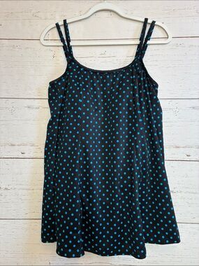 Great Lengths Black and Turquoise Polka Dot Swim Dress/Swimsuit, size 16W